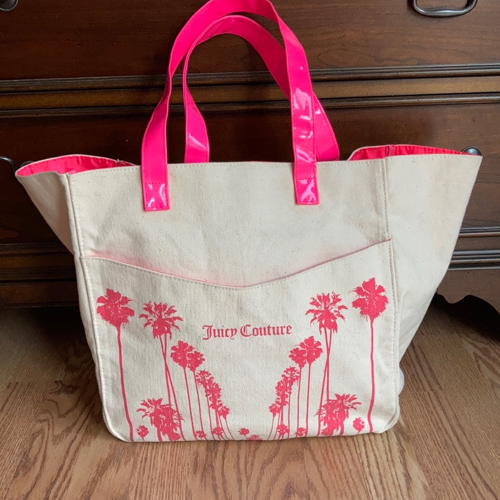5 For $50🔥  Juicy Couture Pink & Cream Roomy Tote/Beach Bag - Picture 2 of 8